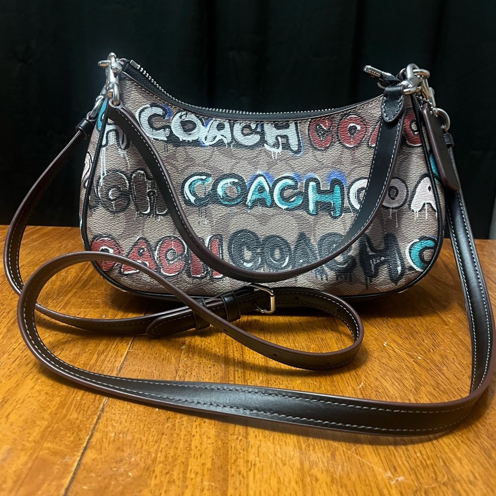 Coach Multi Color Graphic Shoulder Bag with Signature Monogram